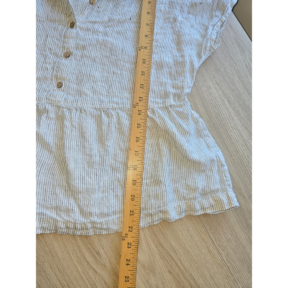 C&C California Women Blouse Size Small White Linen Striped Peplum Boho vacation - Picture 8 of 10